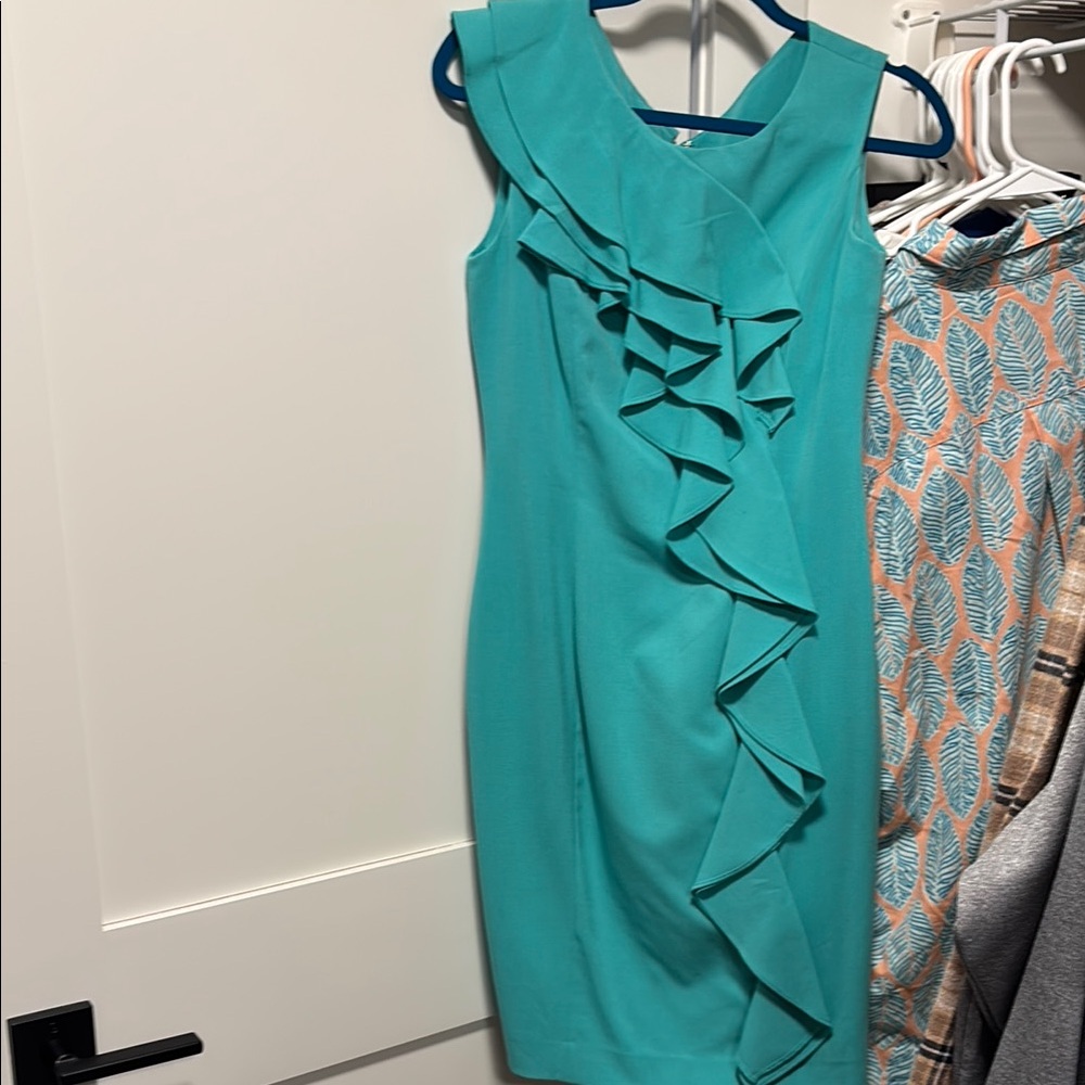 Calvin Klein Elegant Teal Ruffle Dress